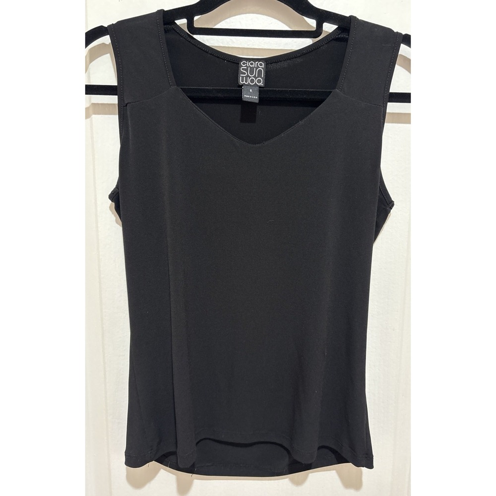 Clara Sun Woo Shirt Womens Black Travel Lightweight Tank Top Sleeveless USA S